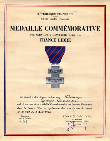 Diplome croix de la France Libre