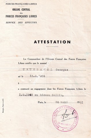 Attestation F.F.L- Georges Caussanel 